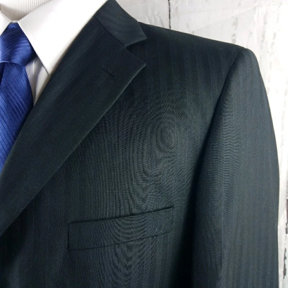 J. Ferrar 42R 3 Button Black Striped Suit Jacket
